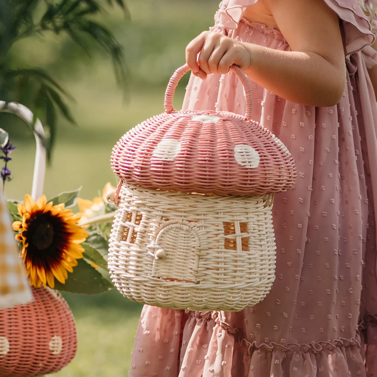 Olli Ella Rattan Mushroom Basket | Musk Pink – Modern Natural Baby