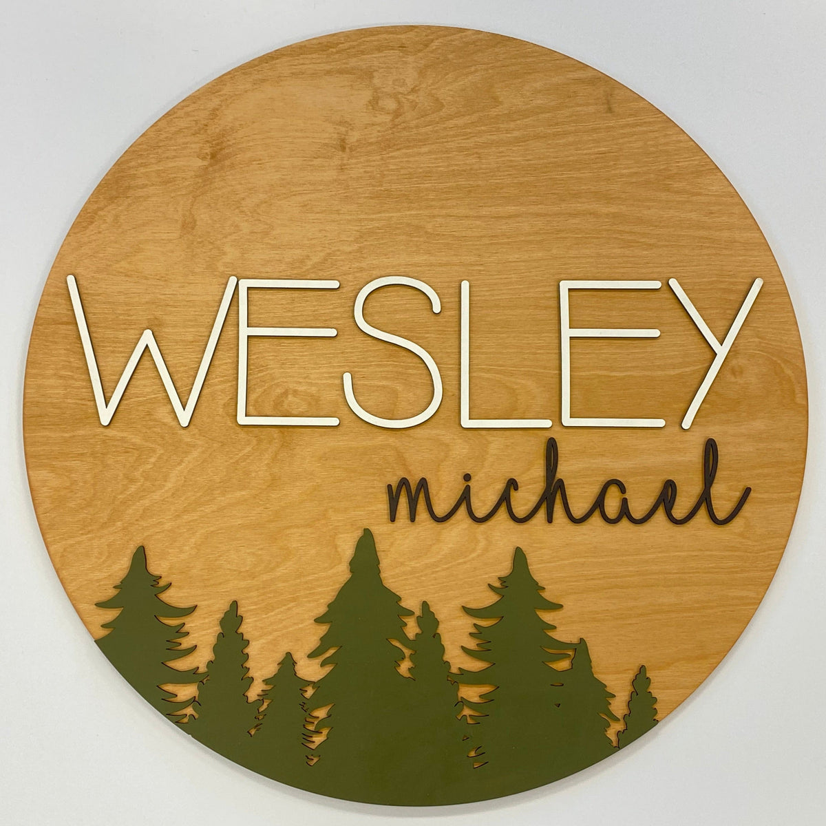 Sugar + Maple Round Personalized Wood Name Sign | Tree Theme – Modern ...