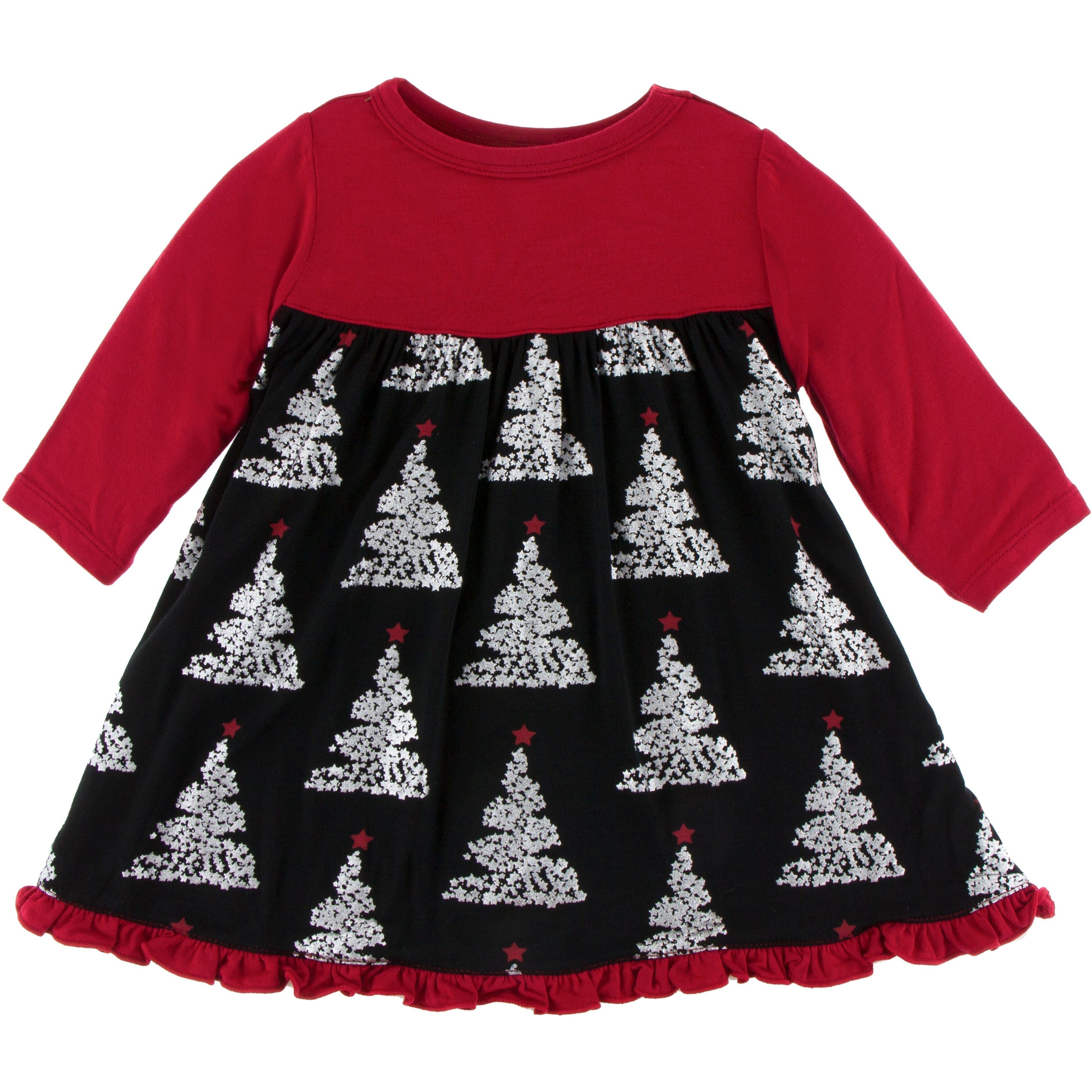 Kickee Pants Print Long Sleeve Swing Dress in Midnight Foil Tree Modern Natural Baby Kickee Pants Print Long Sleeve Swing Dress in Midnight Foil Tree Modern Natural Baby